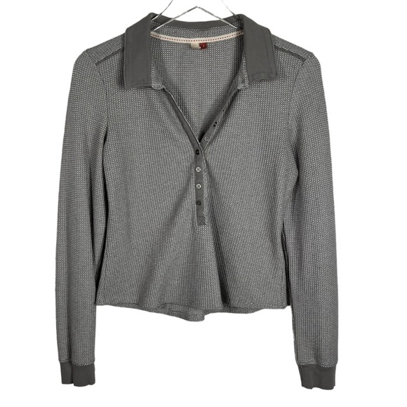 PILCRO from Anthropologie Cropped Waffle Knit Collared Pullover Shirt Medium - Picture 1 of 9